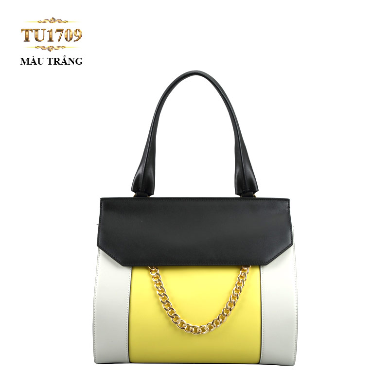 Túi xách da cao cấp nắp đen móc xích thời trang TU1709 (Màu trắng)