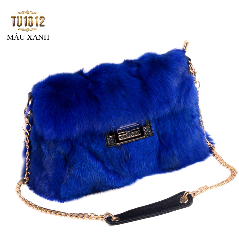 Túi xách lông khóa H thời trang TU1612 (Màu xanh)